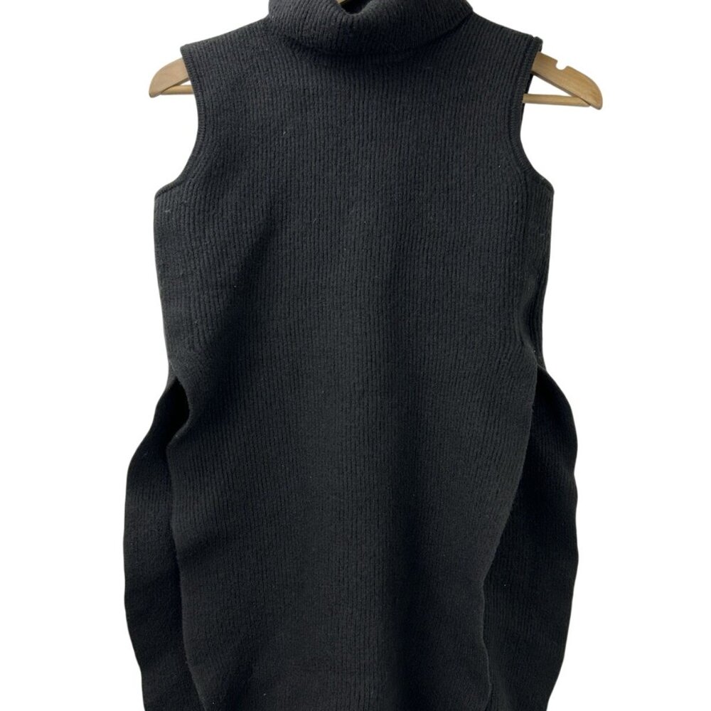 W by Worth Women M 100% Wool Sleeveless Turtleneck Sweater Vest Tunic OpenSides